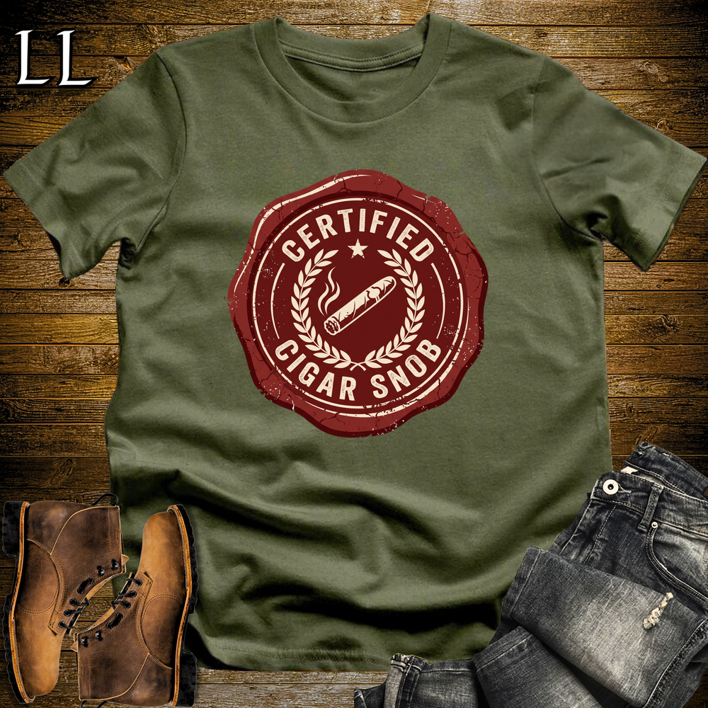Certified Cigar Snob cigar tee in Military Green by Legacy Layers