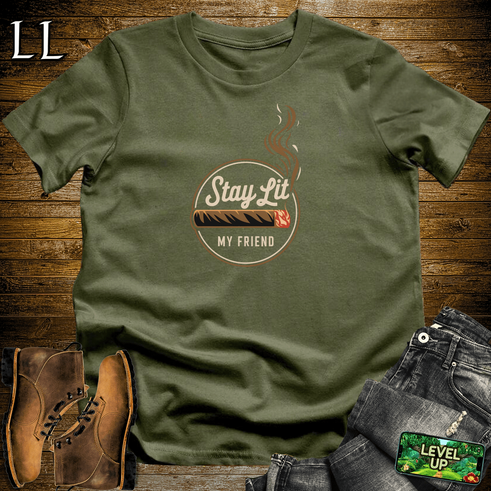 Stay Lit My Friend cigar tee in Military Green by Legacy Layers