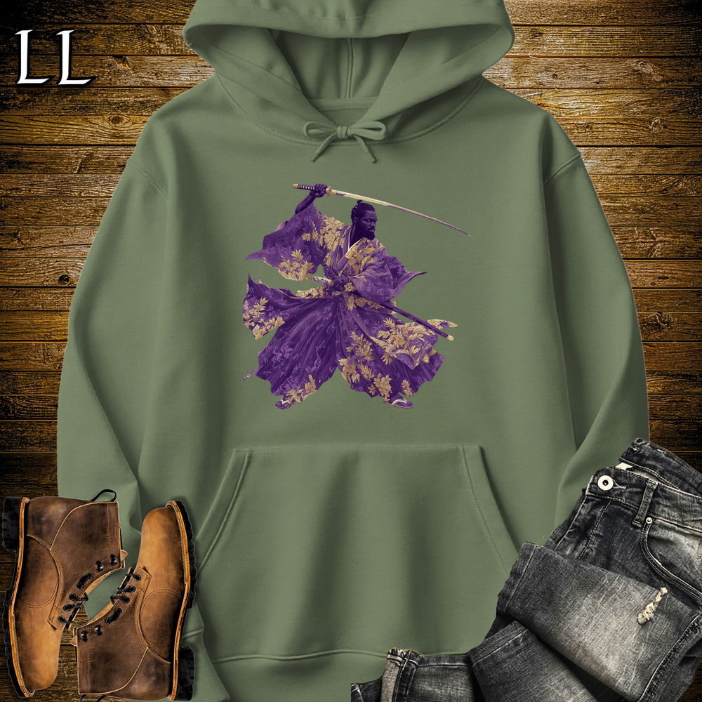 African Gold Blossom Samurai King Hooded Sweatshirt - Military Green