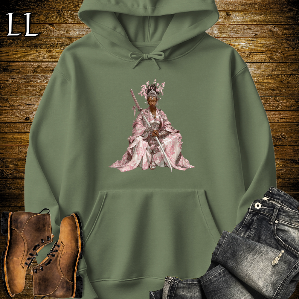 African Cherry Blossom Samurai Queen Hooded Sweatshirt - Military Green