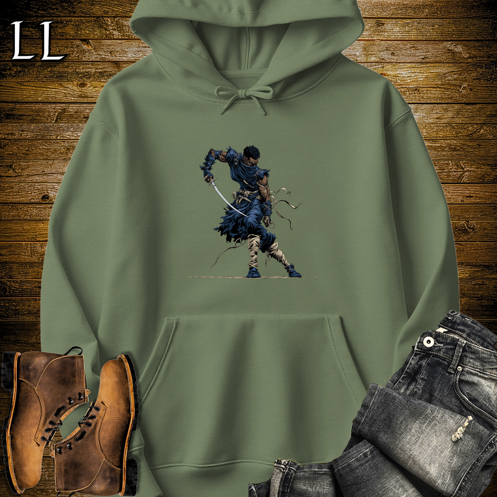 African Blue Mask Assassin Hooded Sweatshirt - Military Green