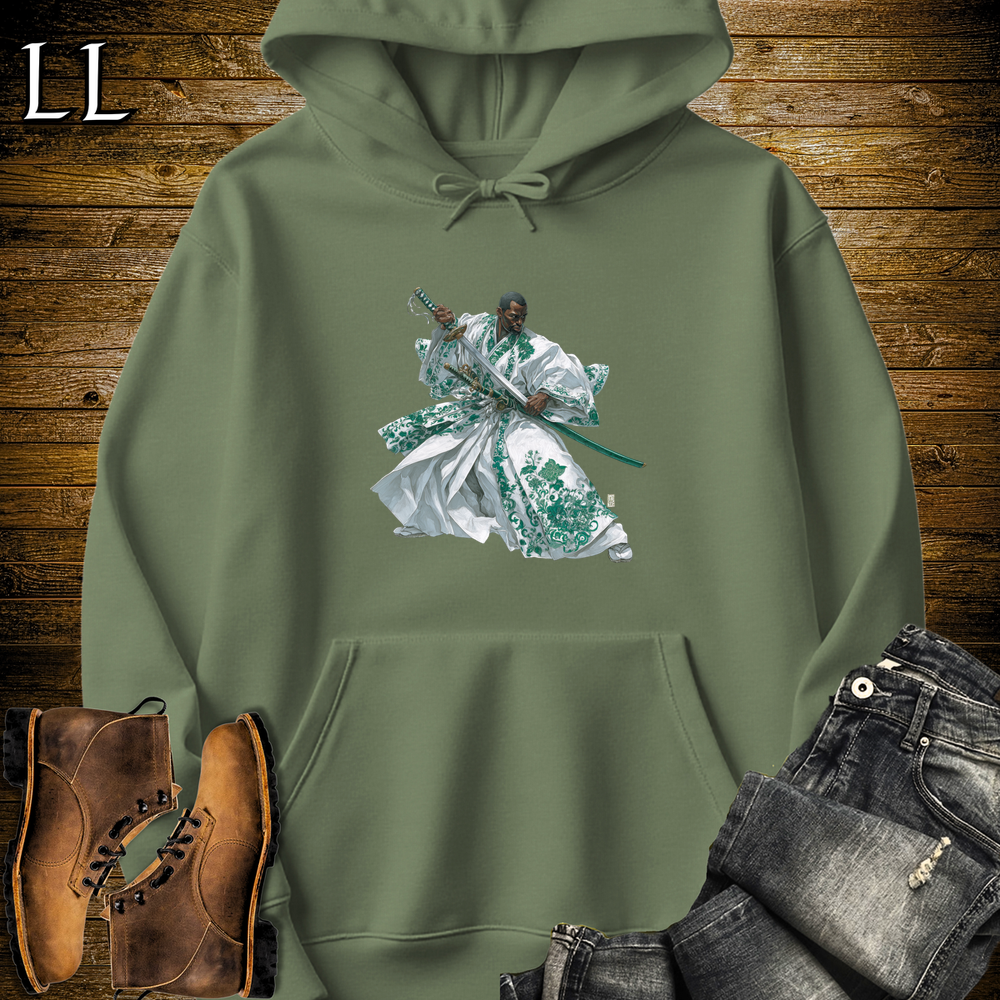 African Emerald Samurai King Hooded Sweatshirt - Military Green