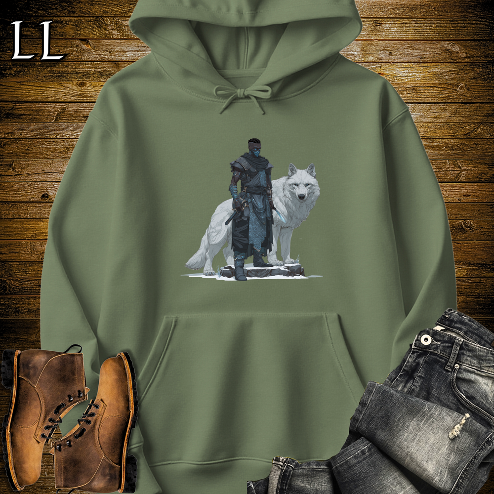 African White Wolf Assassin Hooded Sweatshirt - Military Green