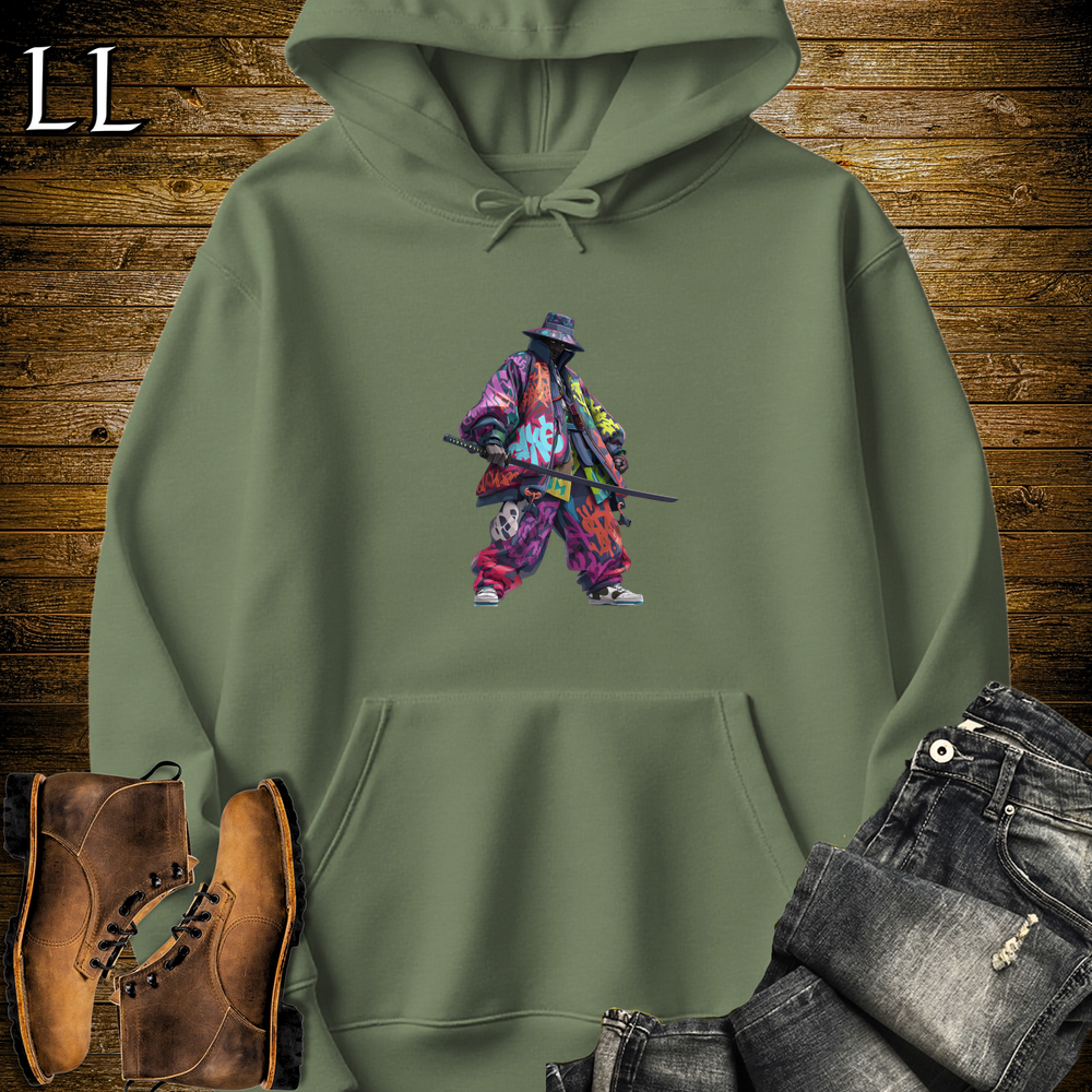 African Graffiti Street Samurai Hooded Sweatshirt - Military Green