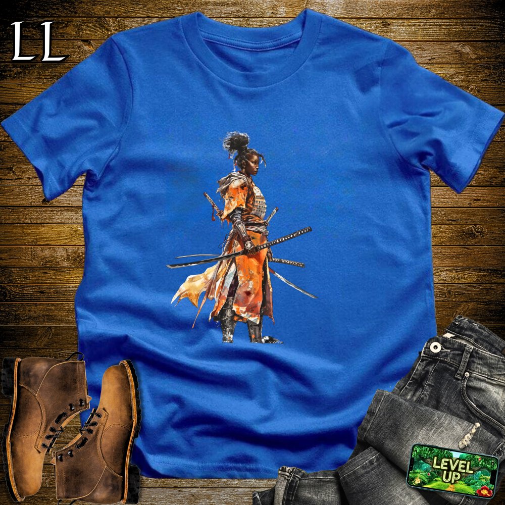 African Woman Samurai Softstyle Tee - Royal - LegacyLayers