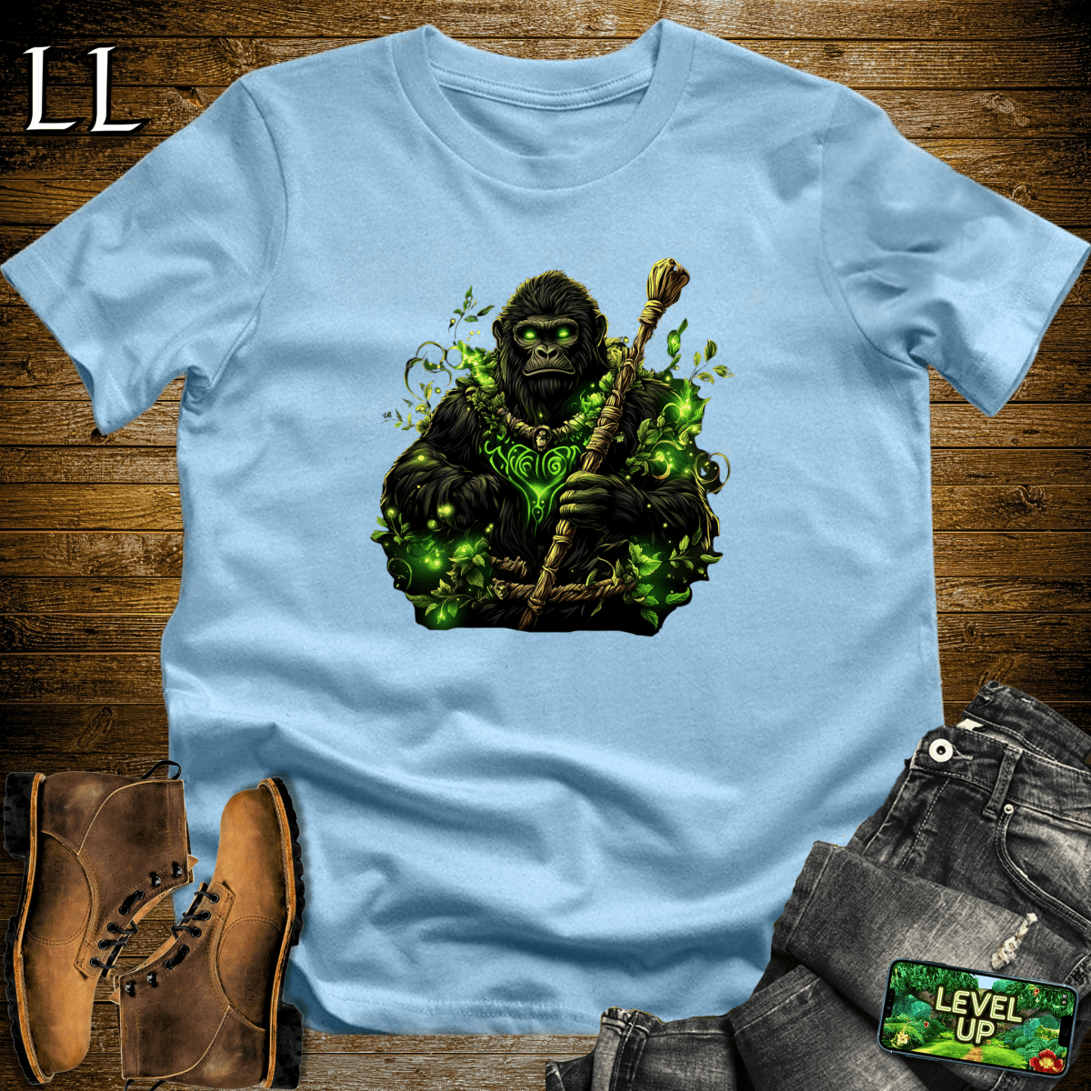 Nature Sorcerer Gorilla Softstyle Tee - Light Blue - LegacyLayers