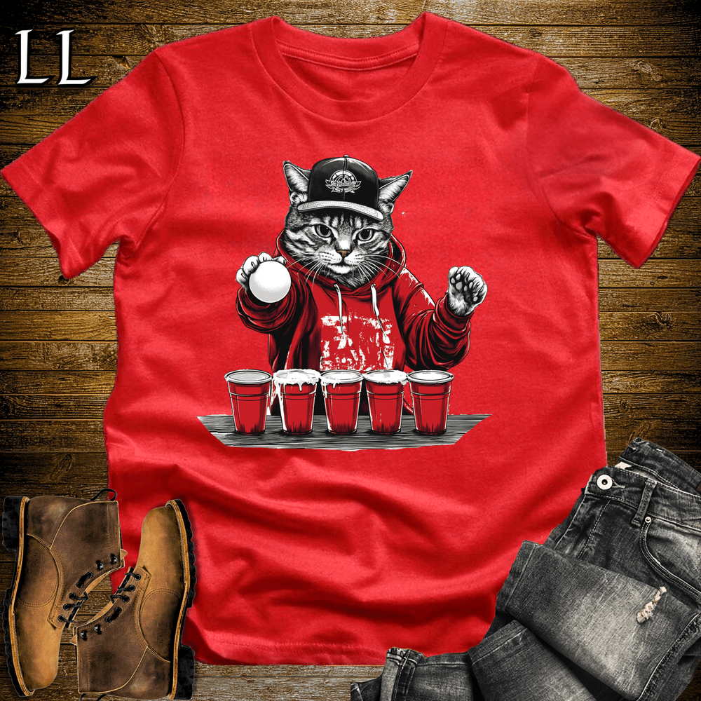 Party Animal Beer Pong Cat - Red - LegacyLayers