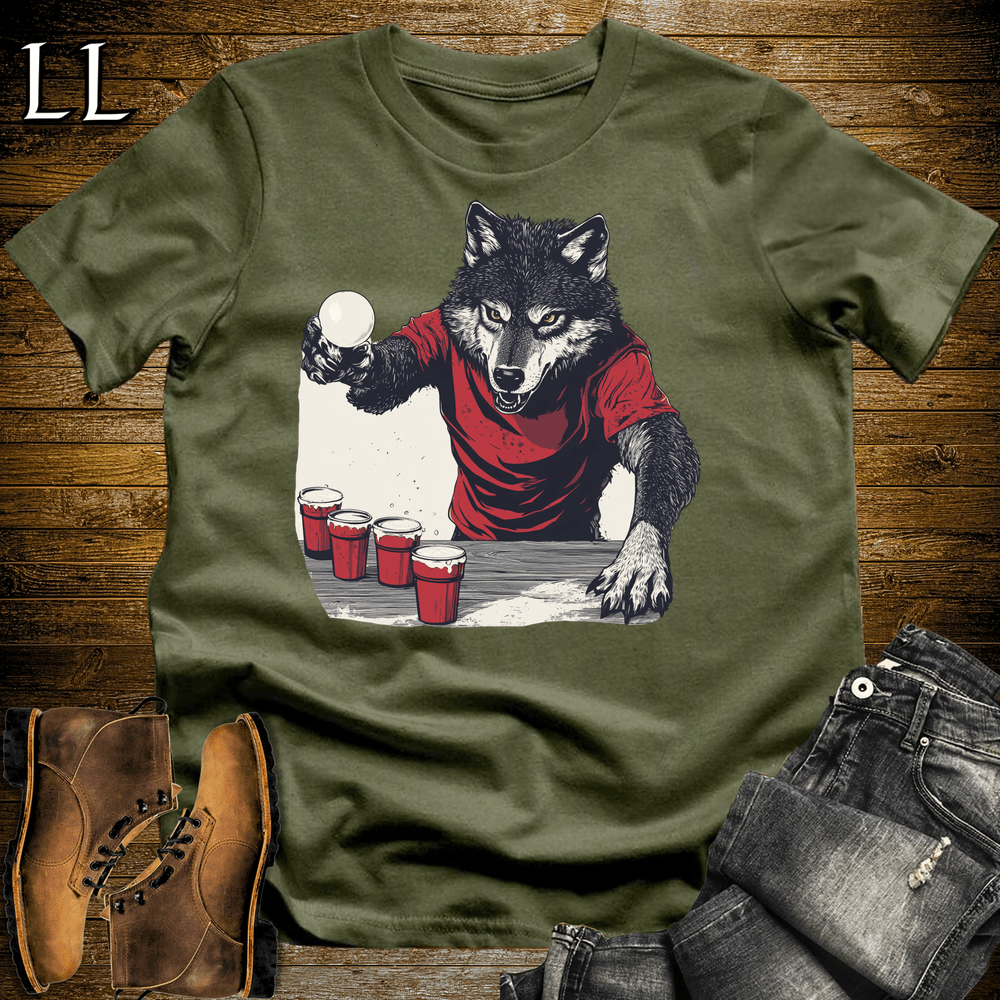 Party Animal Beer Pong Wolf - Military Green - LegacyLayers
