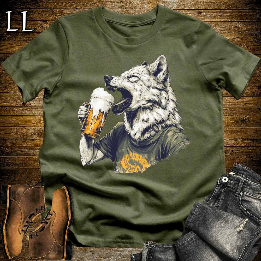 Party Animals Beer Chug Wolf - Military Green - LegacyLayers