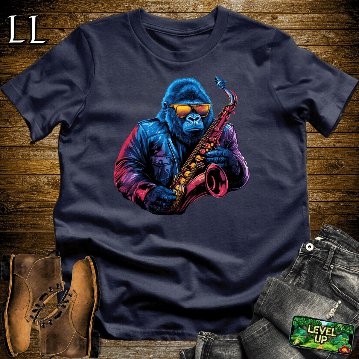 Saxophone Master Gorilla Softstyle Tee - Navy - LegacyLayers