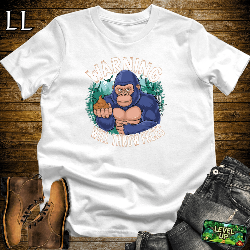 Warning Will Throw Feces Gorilla - White - LegacyLayers
