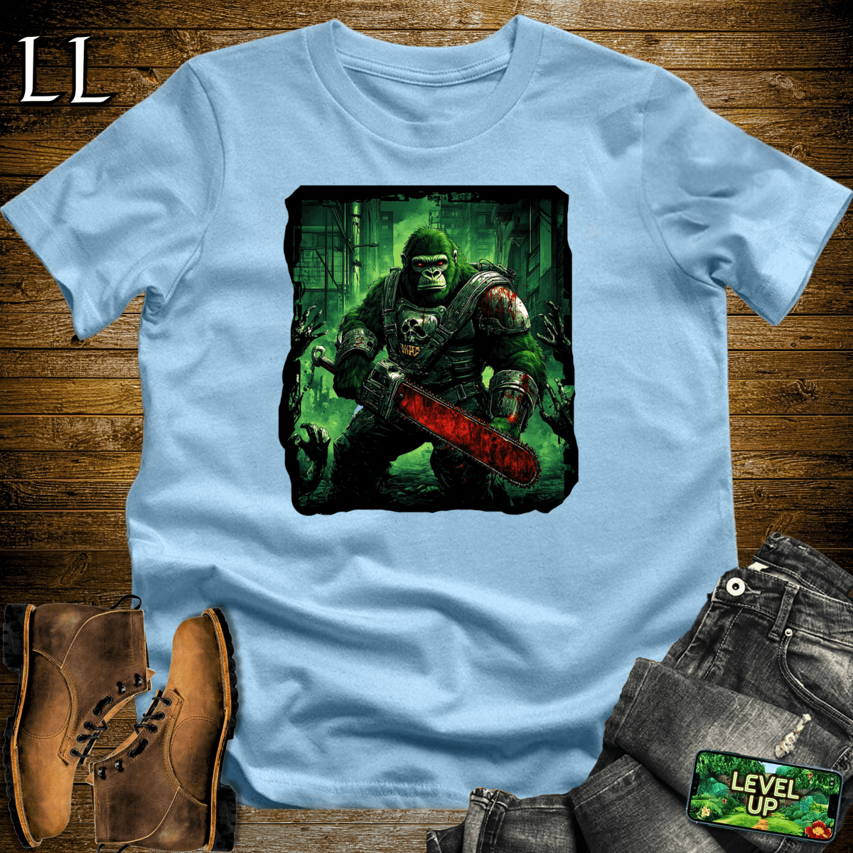 Zombie Hunter Gorilla Softstyle Tee - Light Blue - LegacyLayers
