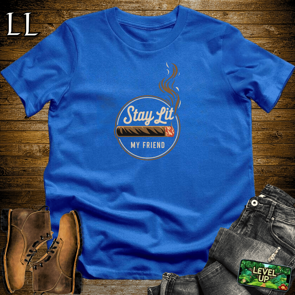 Stay Lit My Friend cigar graphic tee in Royal by Legacy Layers