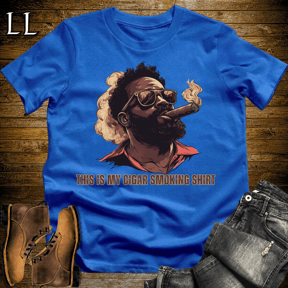 The Cigar Smoking Shirt cigar tee in Royal by Legacy Layers, a modern cigar shirt in sizes S through 3XL
