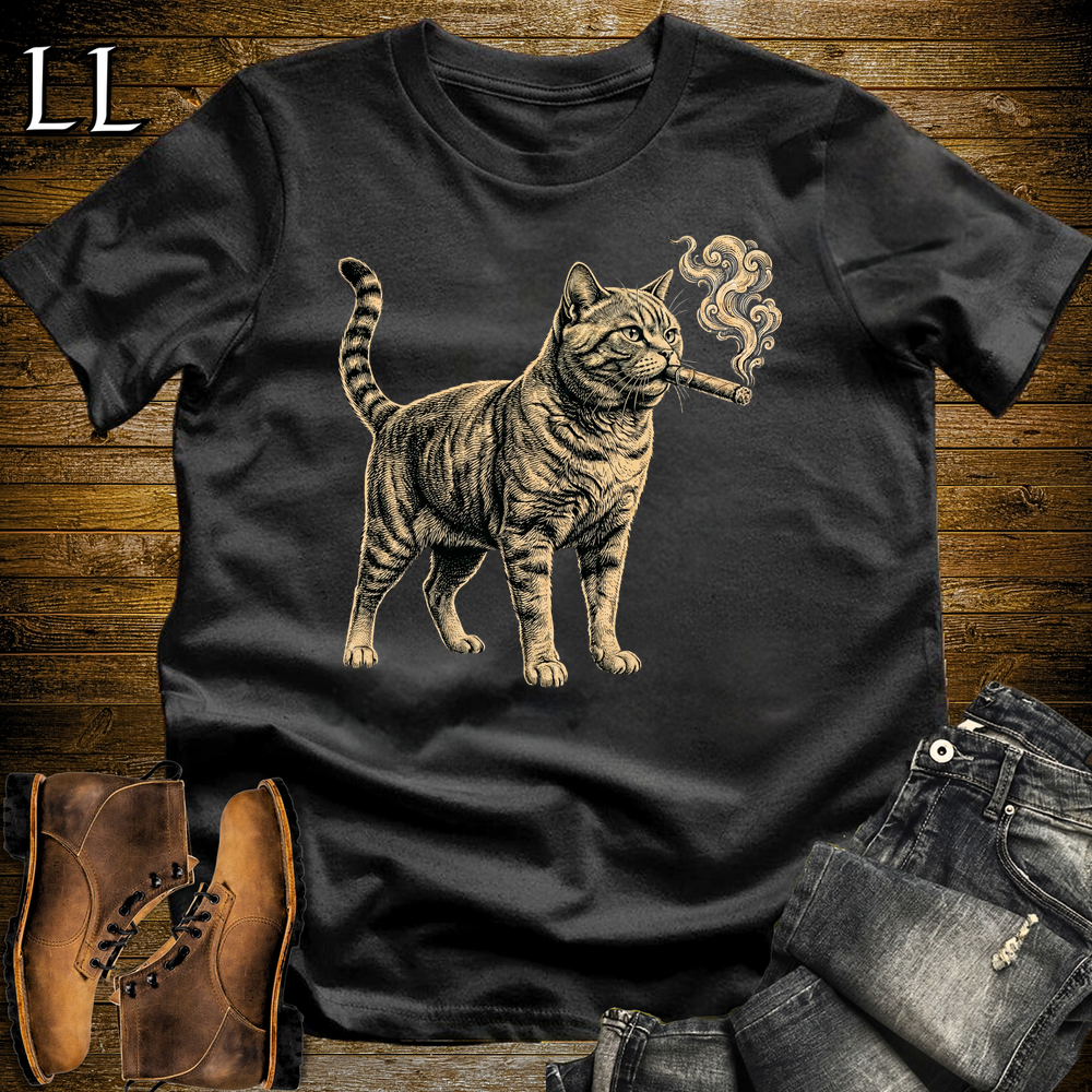 Cigar Cat T-Shirts | Vintage Cigar Cat Tee in Black