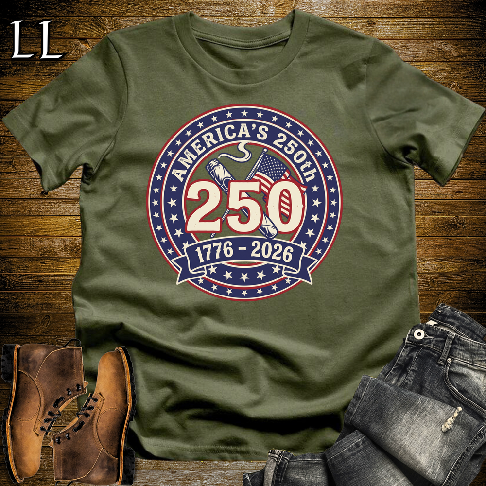 Patriotic Cigar T-Shirts | Americas 250 Cigar Badge Tee in Military Green