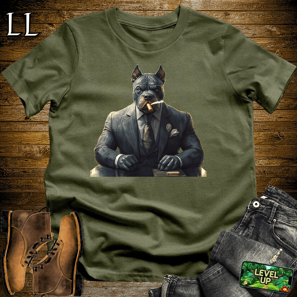 Cigar Dog T-Shirts | Cigar Pitbull Tee in Military Green