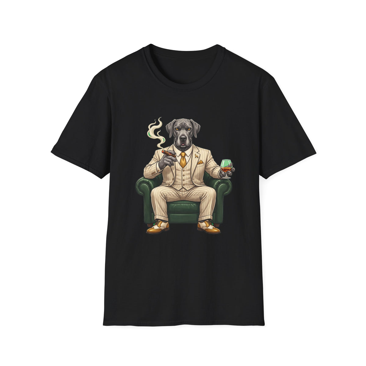 Cigar Lounge Great Dane T-Shirt Black | Dog Lover Cigar Gift
