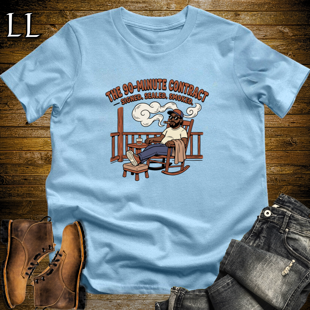 90 Minute Cigar Contract 1 T-Shirt Light Blue | Funny Cigar Shirt