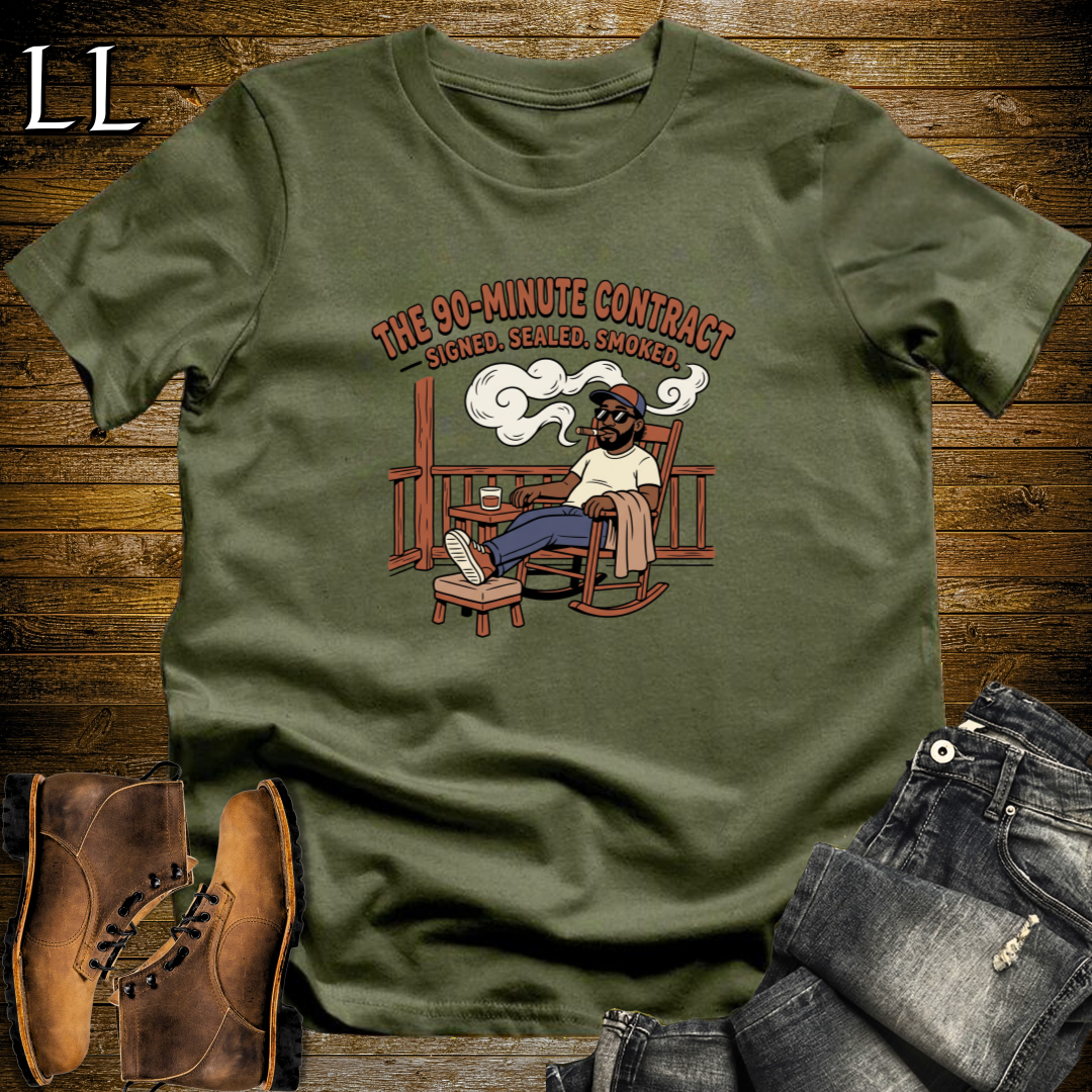 90 Minute Cigar Contract 1 T-Shirt Military Green | Funny Cigar Shirt
