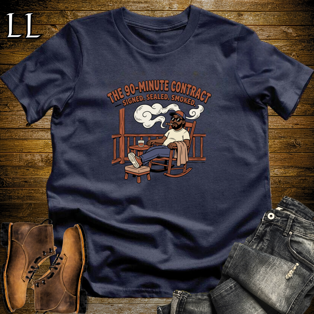 90 Minute Cigar Contract 1 T-Shirt Navy | Funny Cigar Shirt