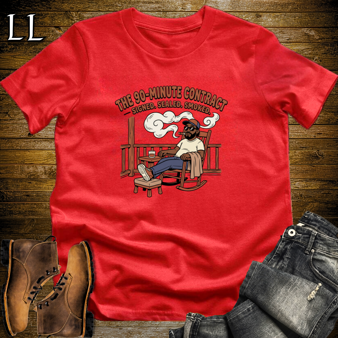 90 Minute Cigar Contract 1 T-Shirt Red | Funny Cigar Shirt