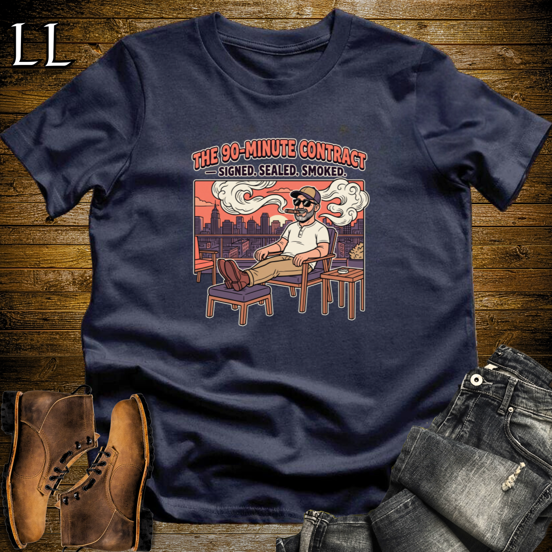 90 Minute Cigar Contract 2 T-Shirt Navy | Funny Cigar Quote Tee