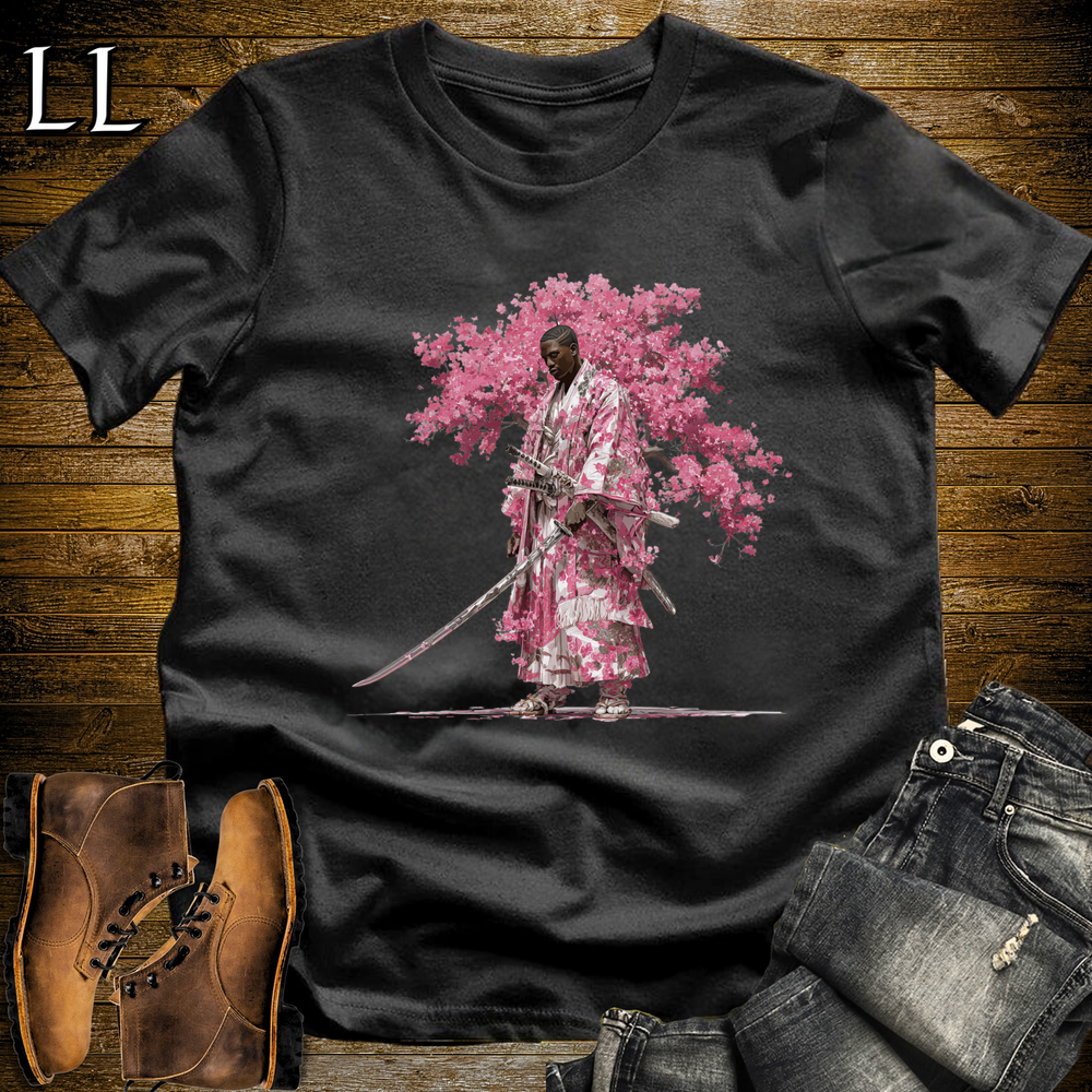 African Cherry Blossom Samurai King Black | African Warrior Tee