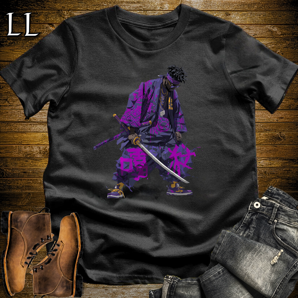 African Purple Street Samurai Black | African Warrior Tee