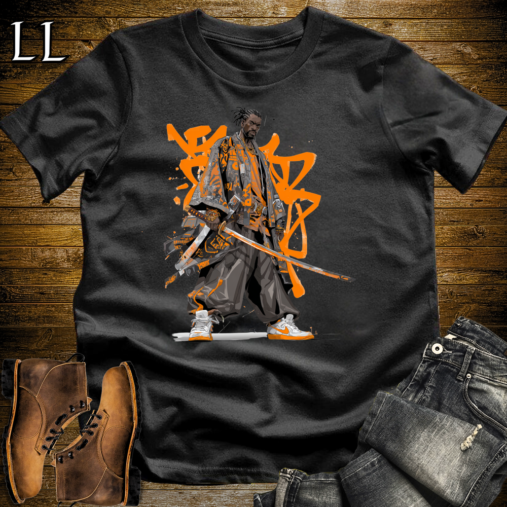 African Orange Street Samurai Black | African Warrior Tee