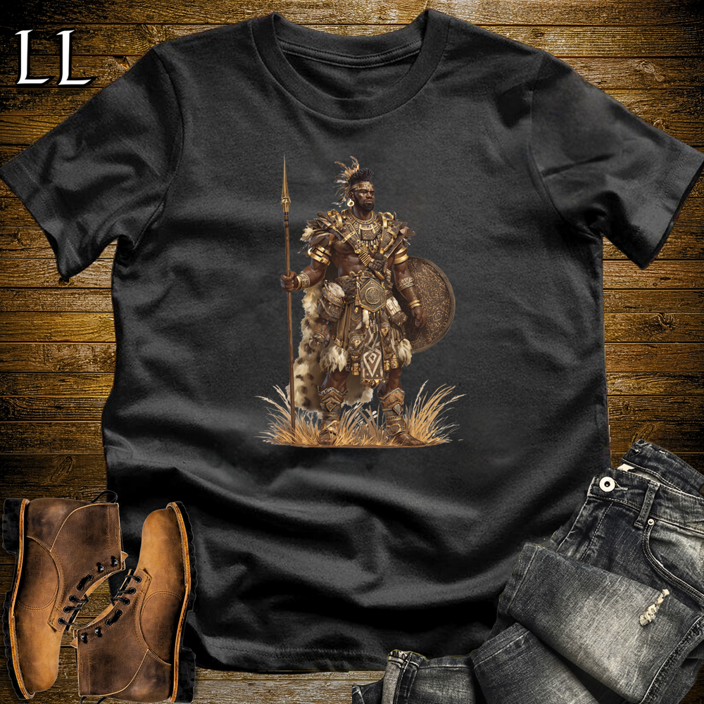 African Zulu Spear Warrior Softstyle Tee - Black