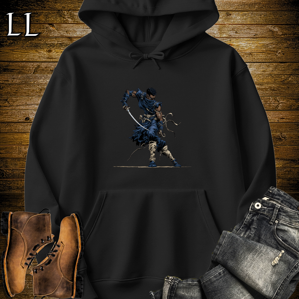 African Blue Mask Assassin Hooded Sweatshirt - Black