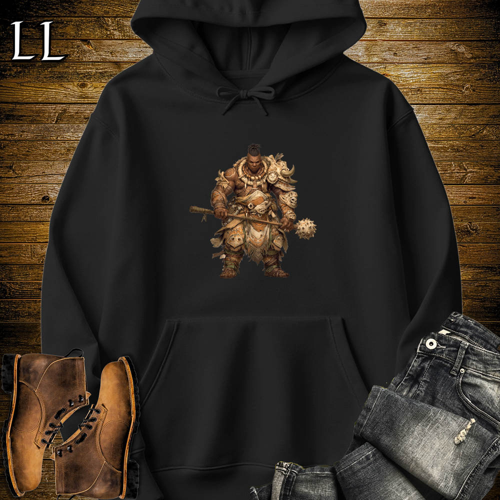 African Bone Mace Warrior Hooded Sweatshirt Black | Bone Mace Warrior