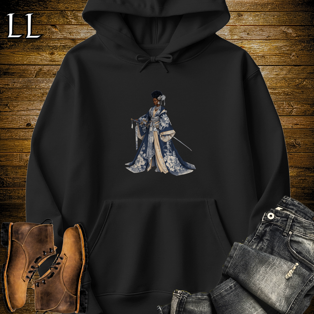 African Silver Blossom Samurai Queen Hooded Sweatshirt - Black