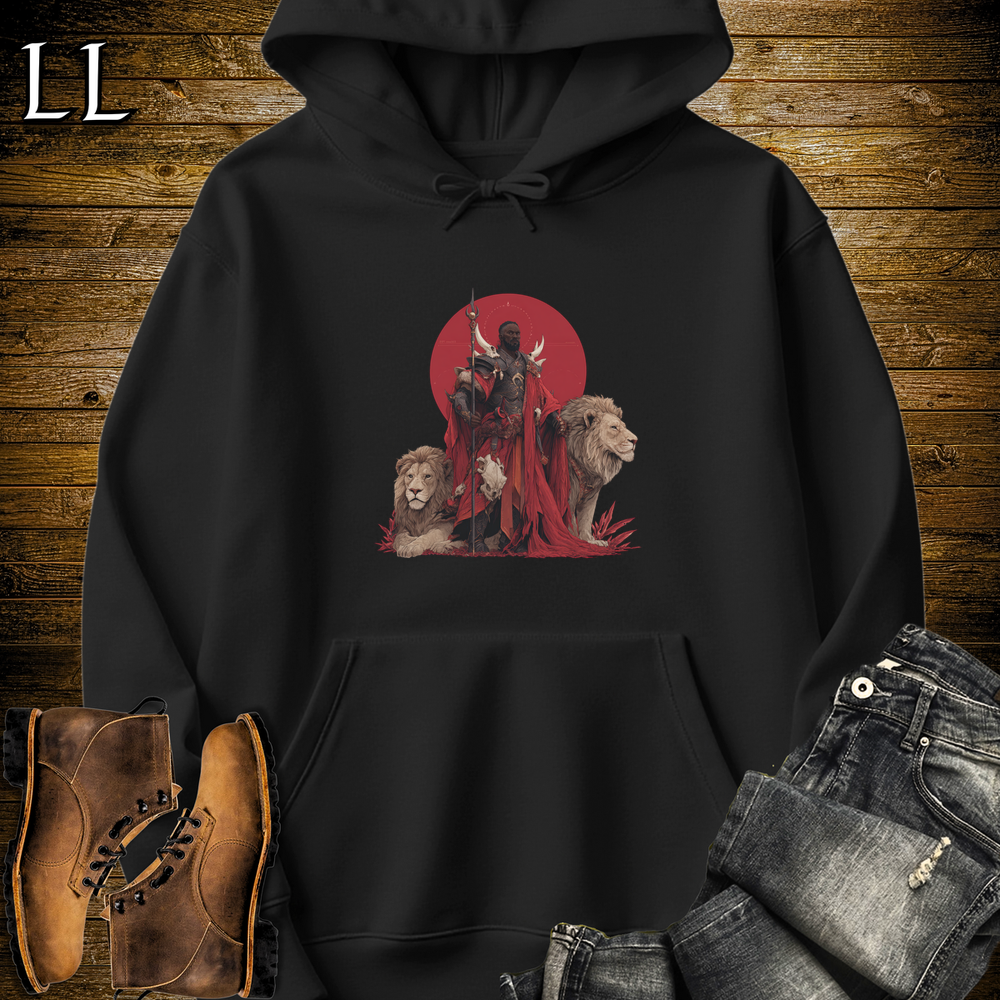 African Red Moon Lion King Hooded Sweatshirt - Black