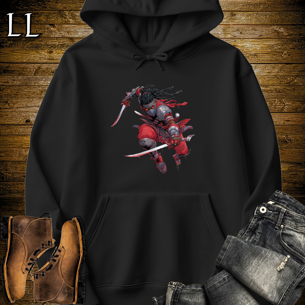 African Red Moon Assassin Hooded Sweatshirt Black | African Warrior Hoodie
