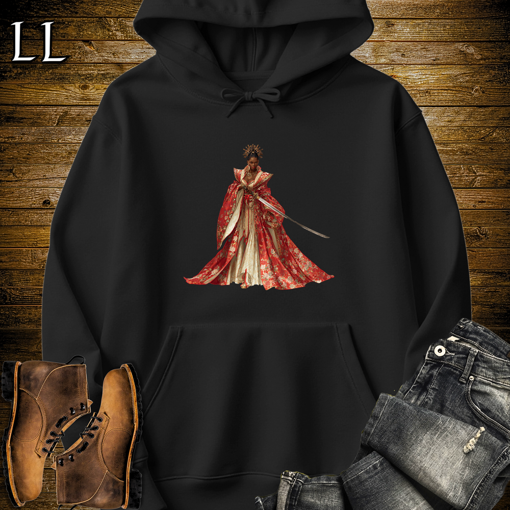 African Red Blossom Samurai Queen Hooded Sweatshirt - Black