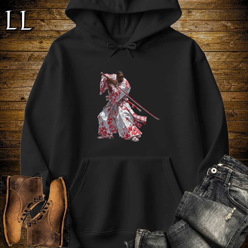 African Red Blossom Samurai Hooded Sweatshirt - Black