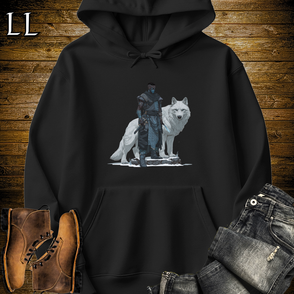 African White Wolf Assassin Hooded Sweatshirt - Black