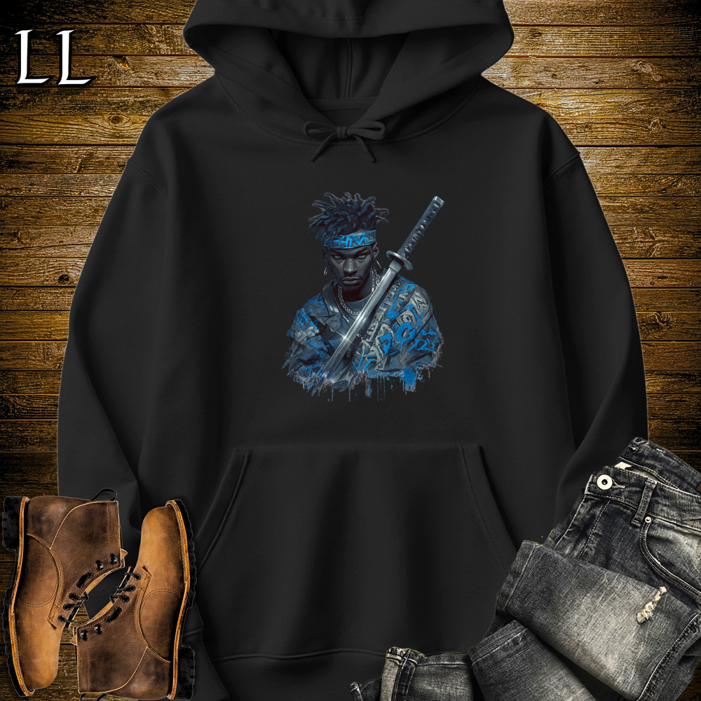 African Blue Street Samurai Hooded Sweatshirt - Black