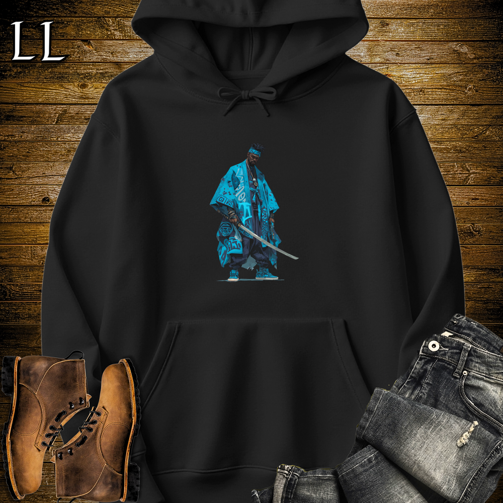 African Sky Blue Street Samurai Hooded Sweatshirt - Black