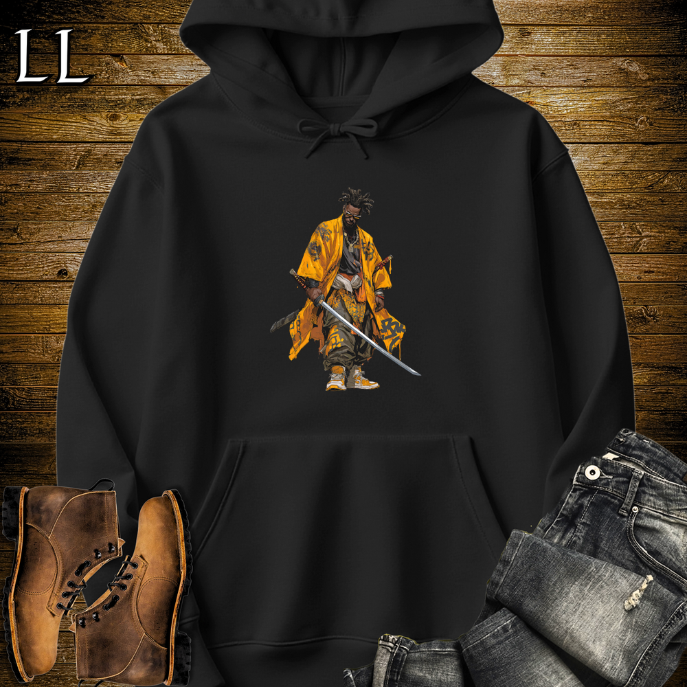 African Yellow Street Samurai Hooded Sweatshirt - Black