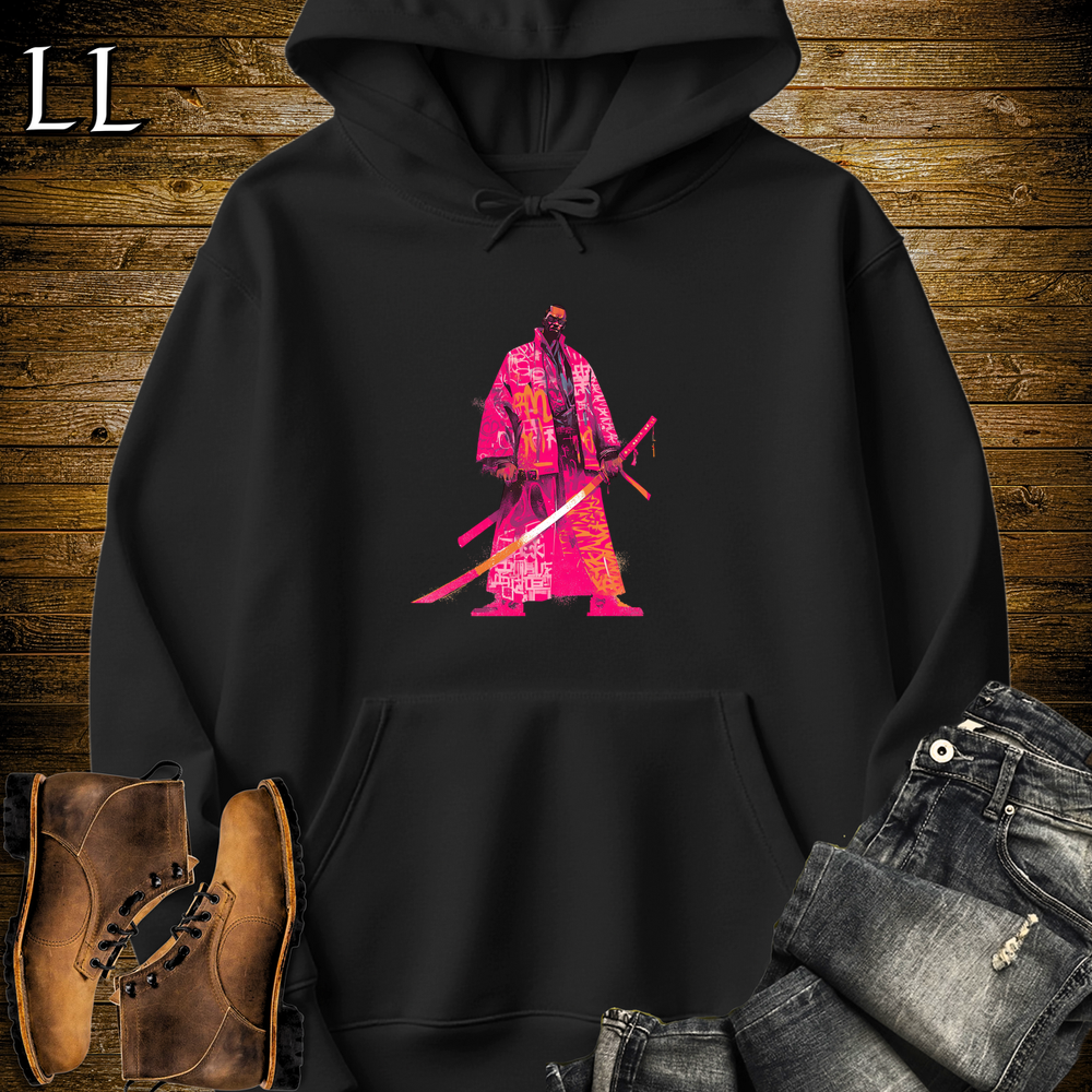 African Pink Street Samurai Hooded Sweatshirt - Black