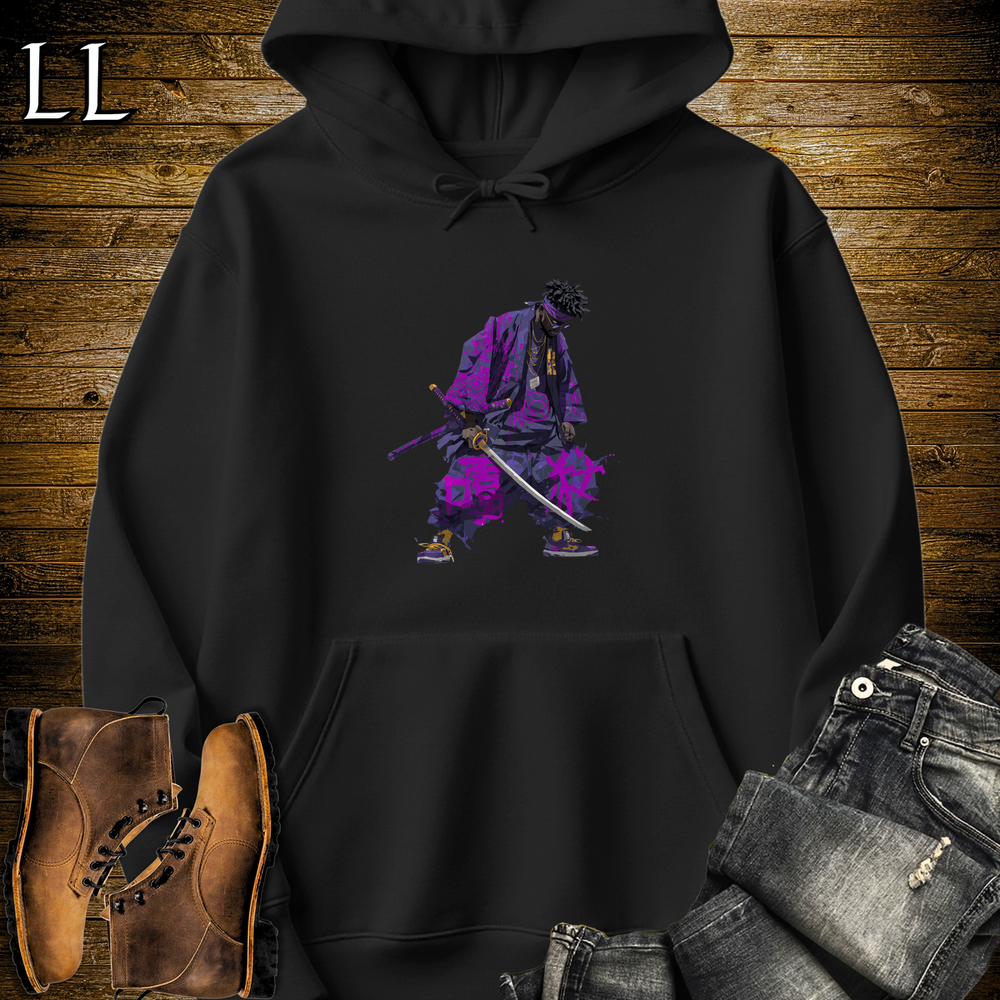 African Purple Street Samurai Hooded Sweatshirt - Black