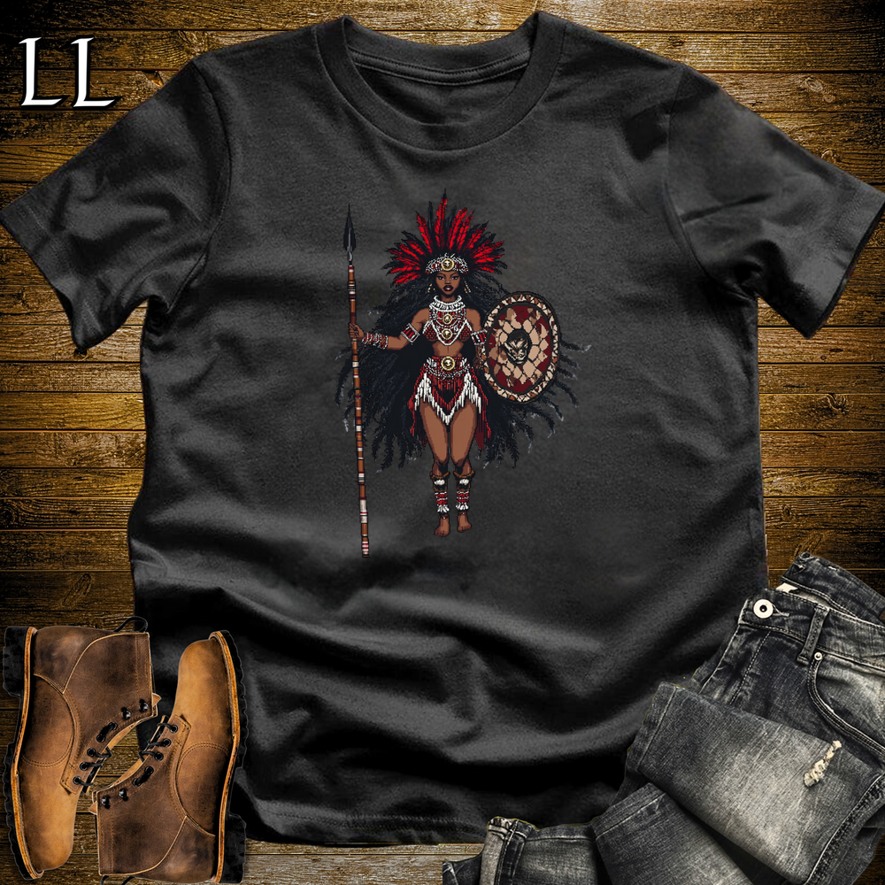 African 16 Bit Zulu Spear Queen Black | Zulu Queen Tee