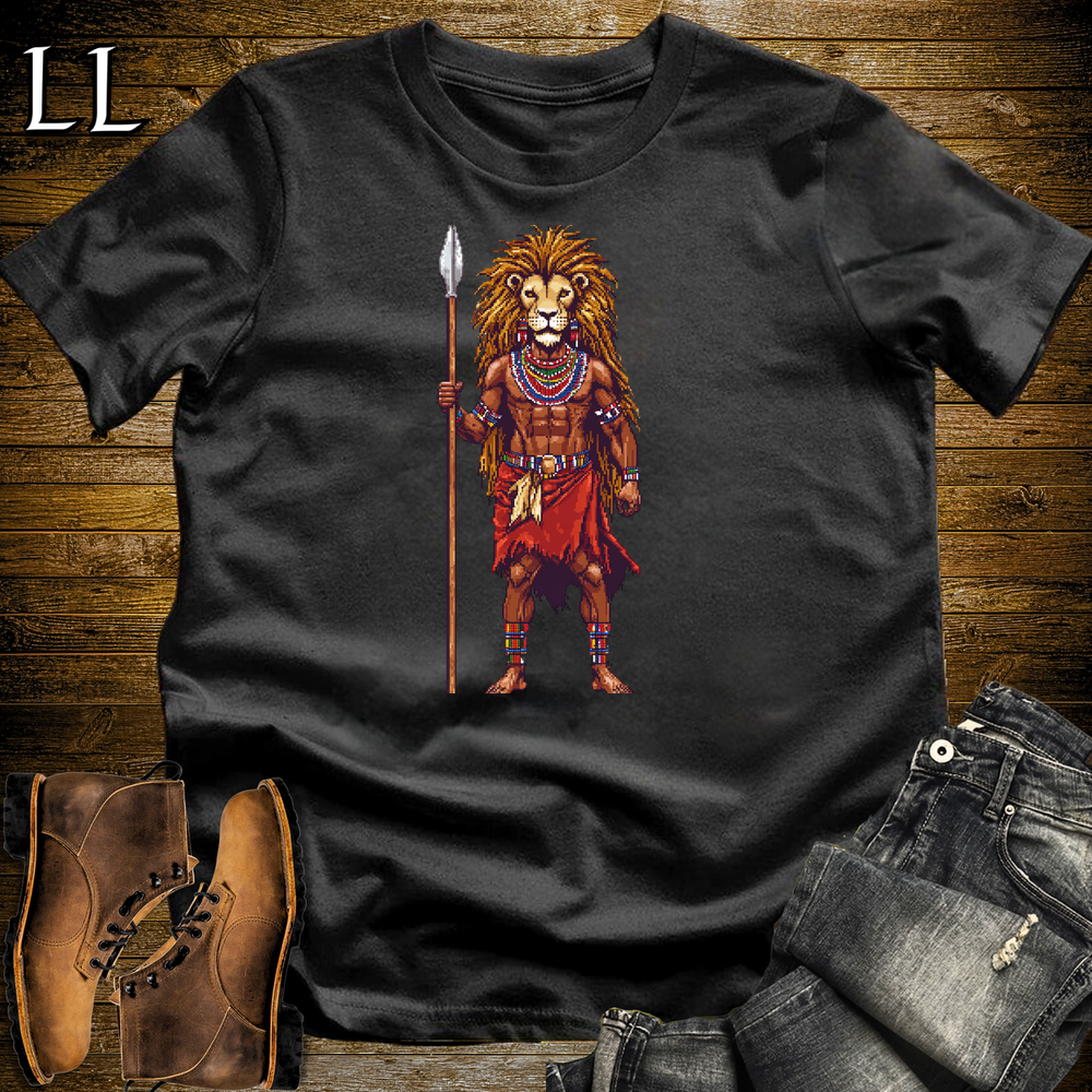 African 16 Bit Maasai Lion Slayer Black | Maasai Warrior Tee