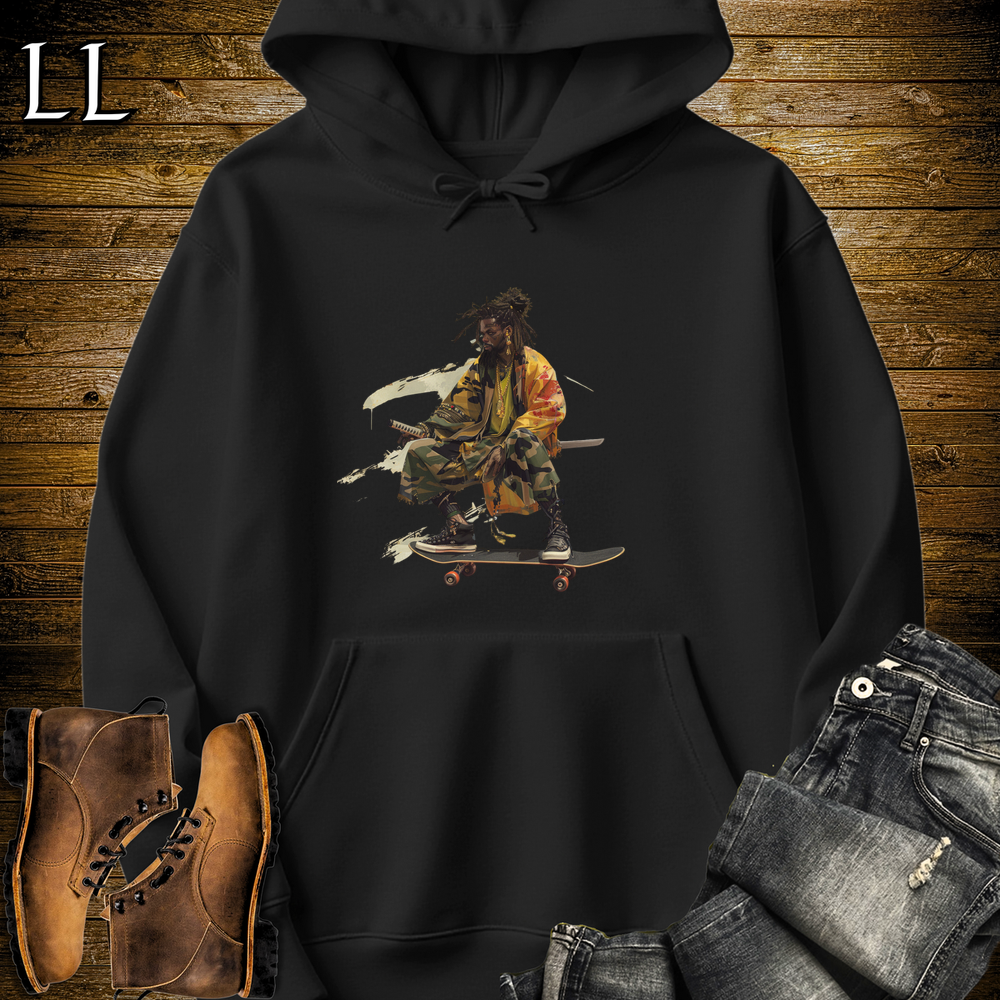 Dreadlocks Skateboard Samurai Hooded Sweatshirt - Black