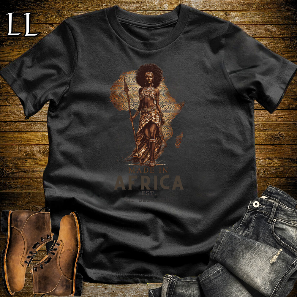 Made In Africa Woman Softstyle T Shirt Black | African Woman Tee