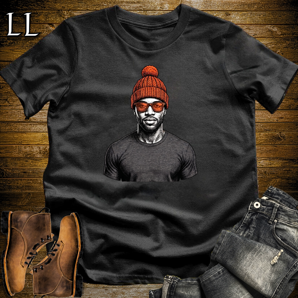 African Orange Beanie T Shirt Black | Cool African Tee