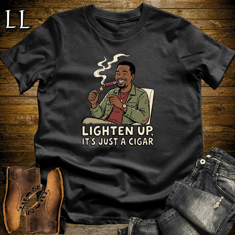 Lighten Up Cigar Softstyle Tee Black | Funny Cigar Pun Tee